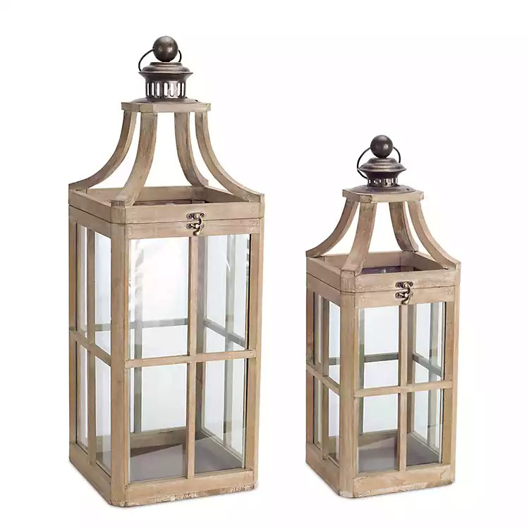 Whitewashed Wood Lanterns, Set of 2 | Kirkland's Home