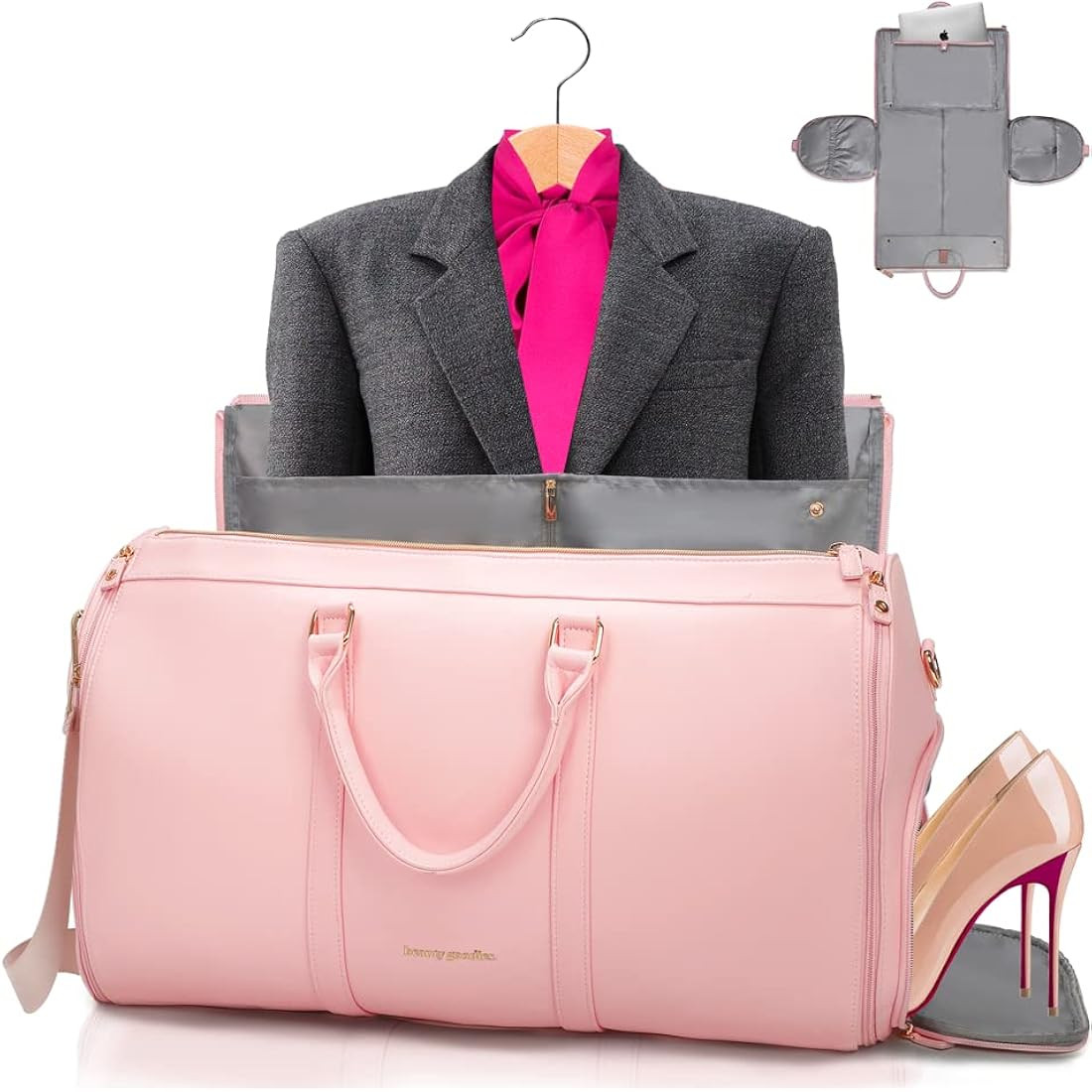 Pink Weekender Garment Bags For Women, Carry On Garment Bag Duffle Large Pu Leather Duffle Bag Fo... | Amazon (US)