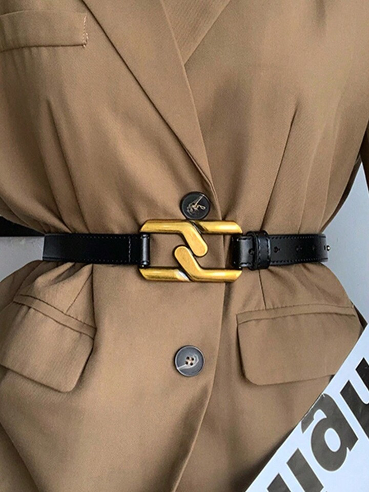 1pc Women Black PU Leather Korean Style Waist Belt With Waist Cincher Design | SHEIN