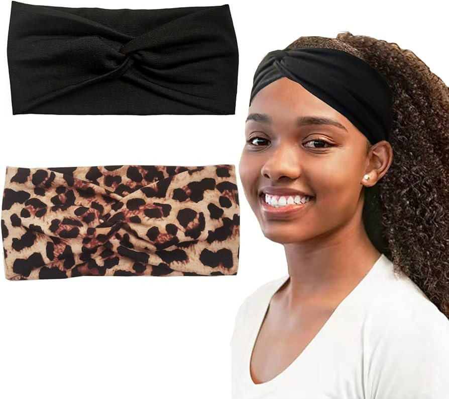 Hjiaruiky 2Pcs Turban Headbands for Women Boho Stretchy Fashion Headbands Fabric Twist Knotted Cl... | Amazon (US)
