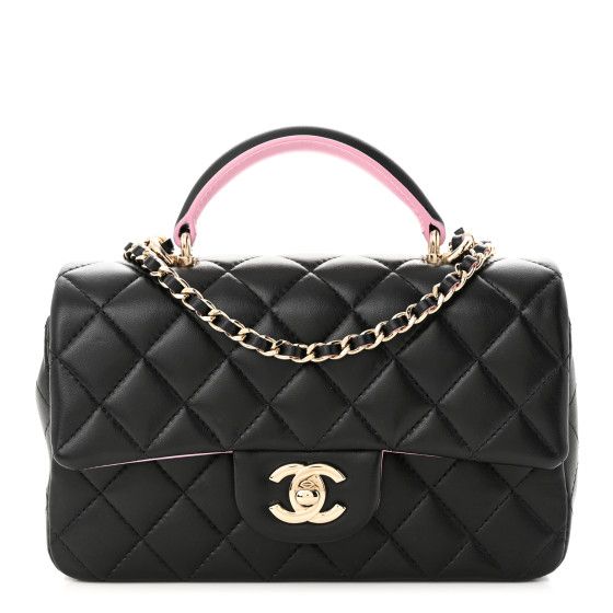 Chanel: All/Bags/CHANEL Lambskin Quilted Bi-Color Mini Top Handle Rectangular Flap Black Lilac | FASHIONPHILE (US)