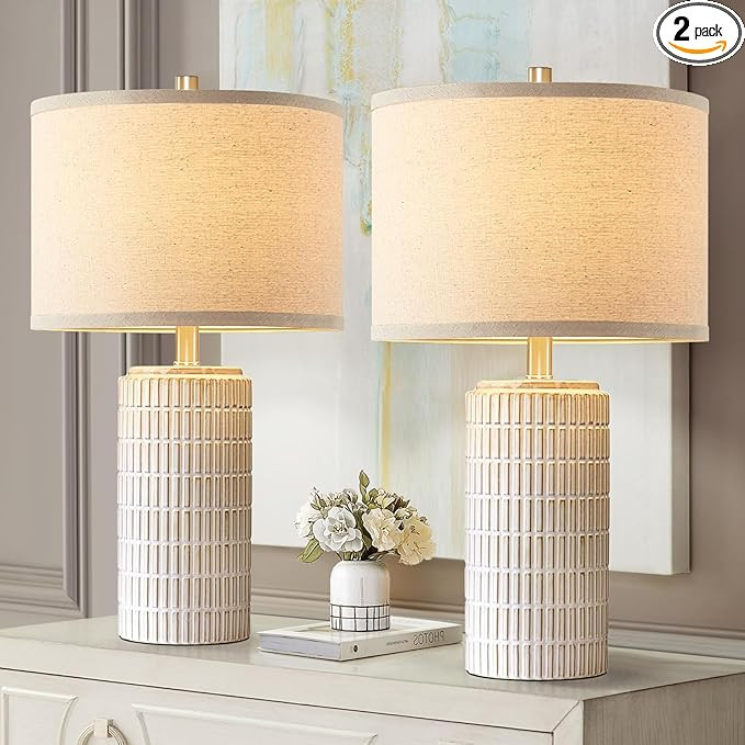 23'' Set of 2 Modern Ceramic Table Lamps for Living Room Bedroom, Nightstand Farmhouse Beige Whit... | Amazon (US)