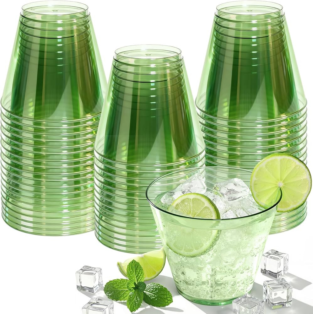 50 Pack Plastic Disposable Cups 9 oz Green Drinking Glasses for Cold Water Sturdy Plastic Cup for... | Amazon (US)