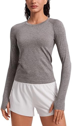 CRZ YOGA Seamless Long Sleeve Shirts for Women Waist Length - Workout Athletic Running Gym Yoga T... | Amazon (US)