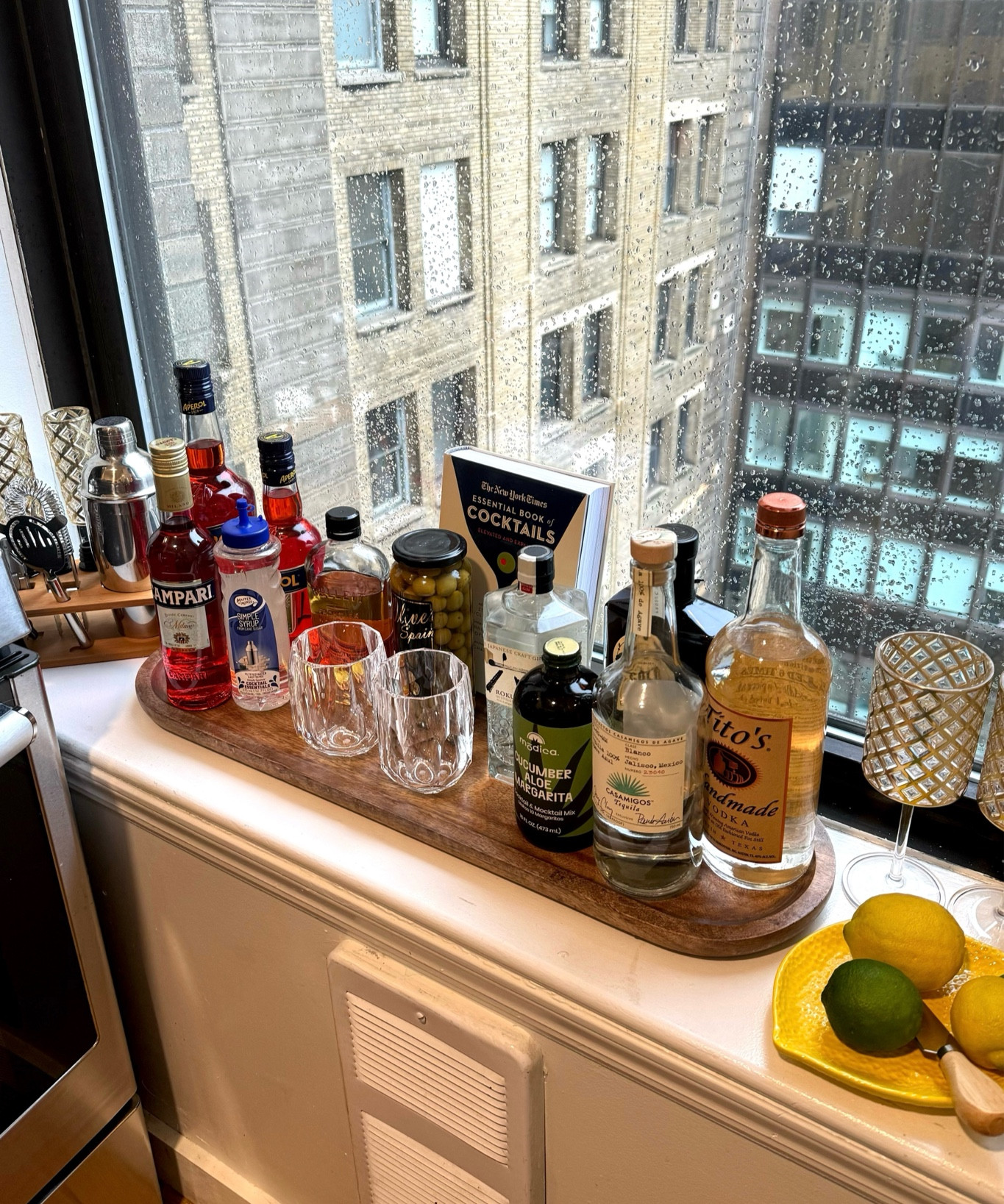 turned my windowsil into the cutest little at home bar 🤭 

we love a studio apartment hack, it's all about optimizing the space you have!!

linking similar glassware & plates because i couldn't find them online! 💖

 #athomebar #studioapartment #storagehacks #smallapartment 

#LTKparties #LTKhome