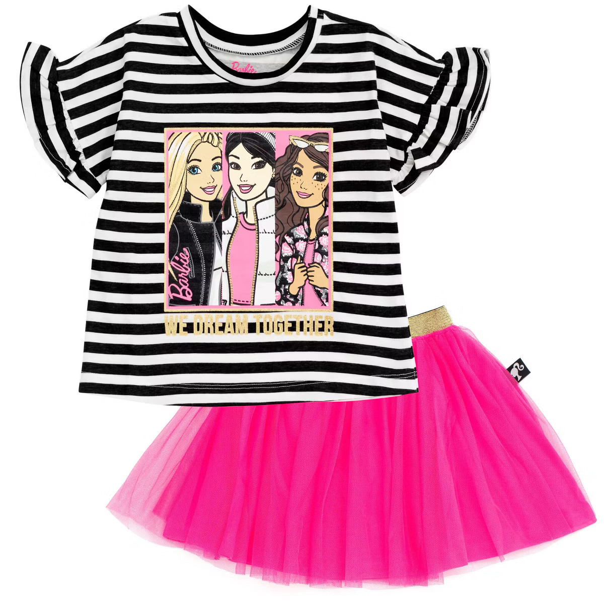Barbie Toddler Girls T-Shirt and Mesh Tutu Black / Pink 5T | Target
