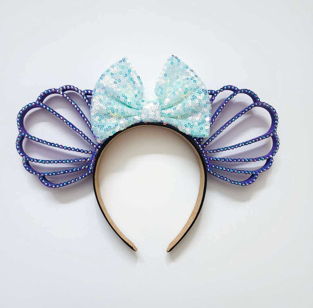 Purple rhinestones Princess  Mermaid 3D Mouse Ears  Shells with sequin bow | Etsy (US)