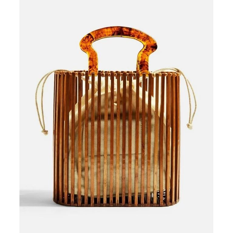 Womens Fashion Bamboo Bag with Acrylic Handle Bucket Bag Summer Beach Clutch Purse Handbags | Walmart (US)