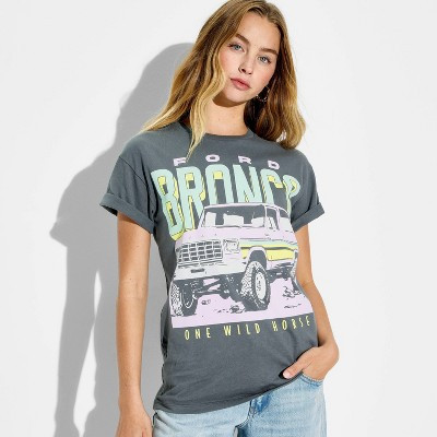 Women's Pink Bronco Short Sleeve Graphic T-Shirt - Gray XXS | Target