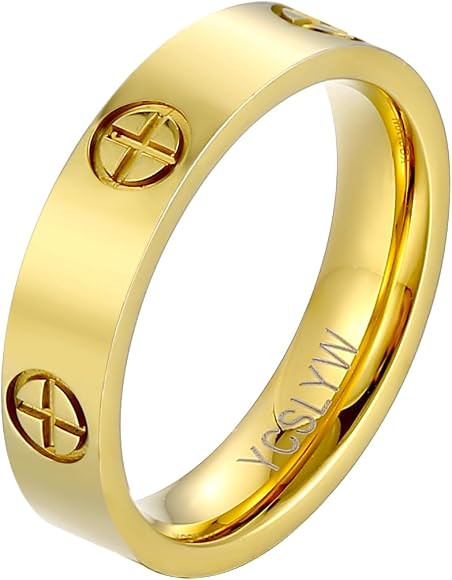 YCSLYW Ladies Stainless Steel Ring Love Friendship Ring Golden High Polish Stainless Steel Ring W... | Amazon (US)