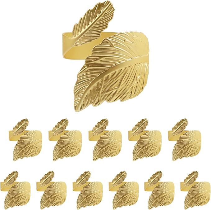 LONMTOS Leaf Shape Napkin Rings of 12 Set Gold Napkin Rings for Table Setting Anniversary, Birthd... | Amazon (US)