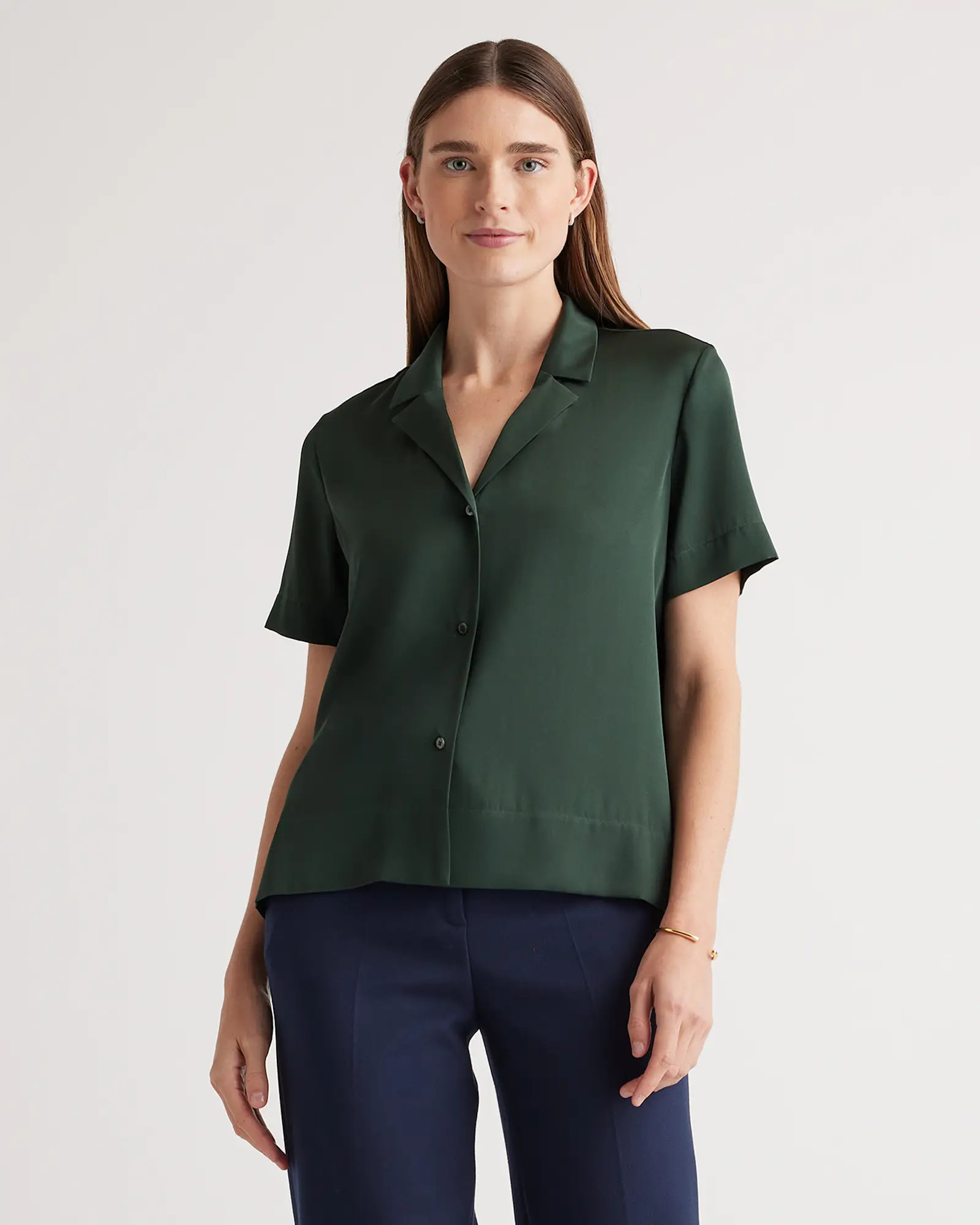 Washable Stretch Silk Short Sleeve Notch Collar Blouse | Quince