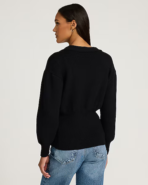 Gold Button V-Neck Banded Cardigan | Express