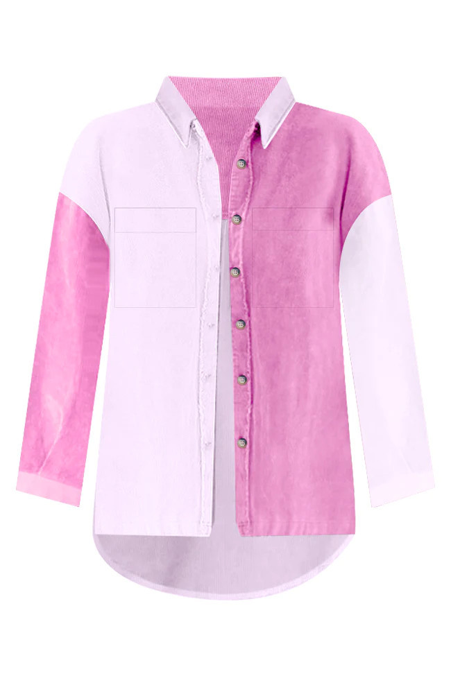 On The Way Pink Colorblock Corduroy Shacket | Pink Lily