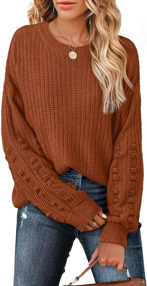 WIHOLL Sweaters for Women Long Sleeve Chunky Knit Pullover Crewneck Sweatshirts | Amazon (US)