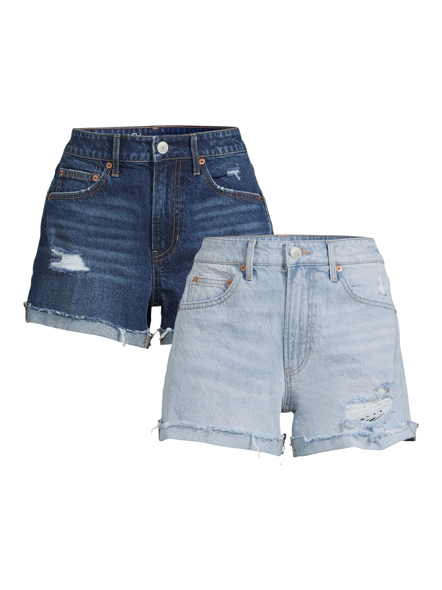 No Boundaries Juniors Cuffed Denim Shorts, 2-Pack | Walmart (US)