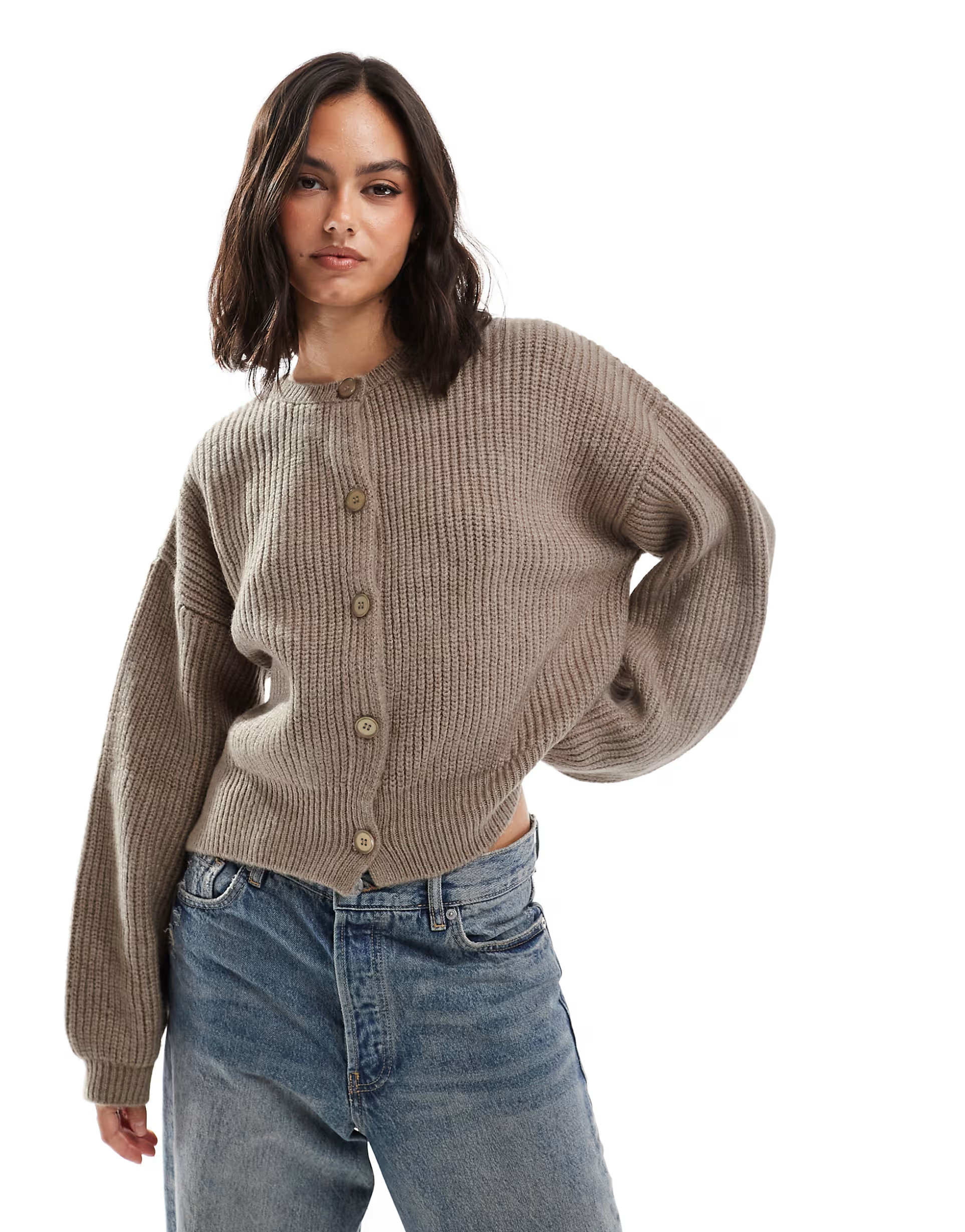 ASOS DESIGN oversized cardigan in taupe brown - BROWN | ASOS (Global)