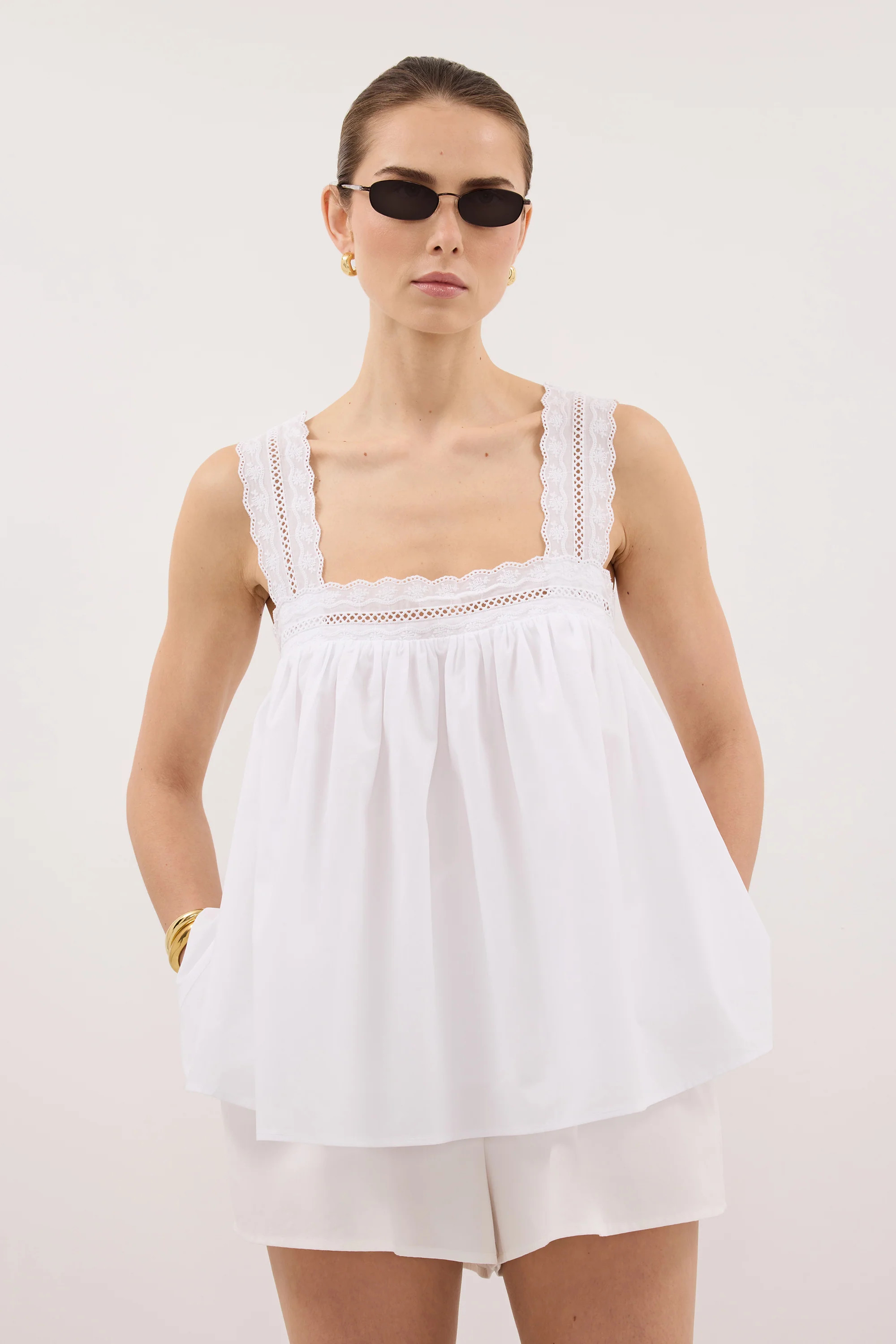 MIRANDA WHITE LACE TRIM TOP | DISSH