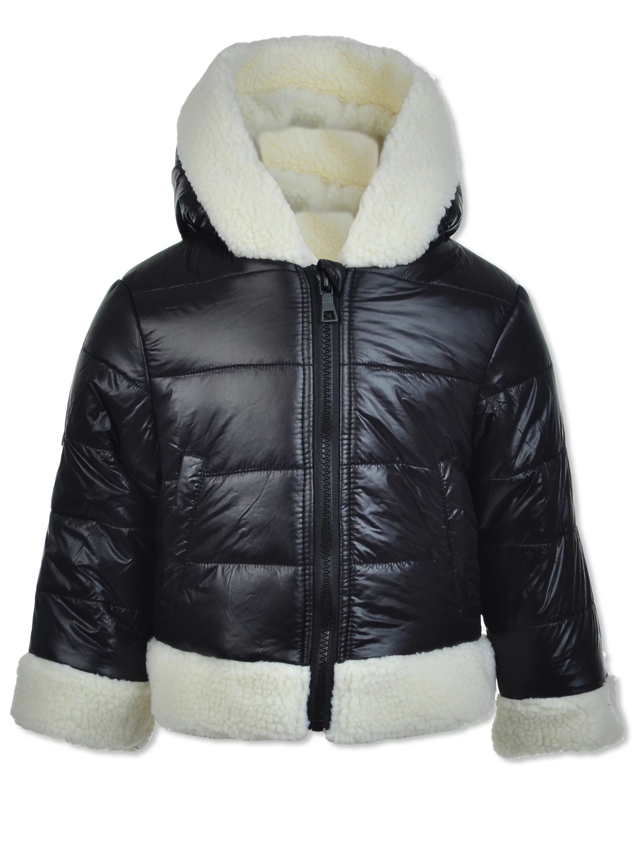 Rothschild Girls' Sherpa Lined Puffer Coat - black, 24 months (Infant) | Walmart (US)