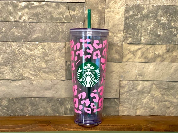 Cheetah Print Starbucks Tumbler, double wall acrylic tumbler, Reusable 24oz Venti cold cup, Custo... | Etsy (US)