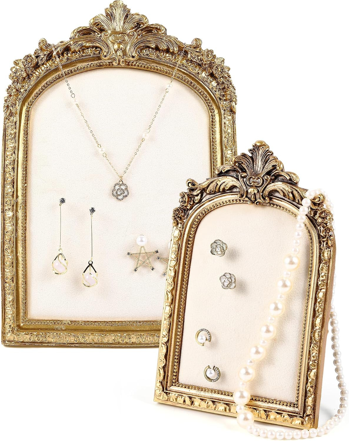 2 Pcs Gold Jewelry Display Frame Vintage, White, Large,Small, Elegant | Amazon (US)