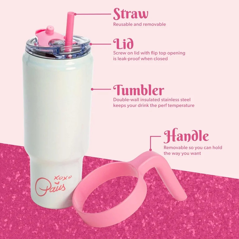 Paris Hilton 40oz Stainless Steel Tumbler with Removable Handle, Reusable Straw, and Lid, Rainbow... | Walmart (US)
