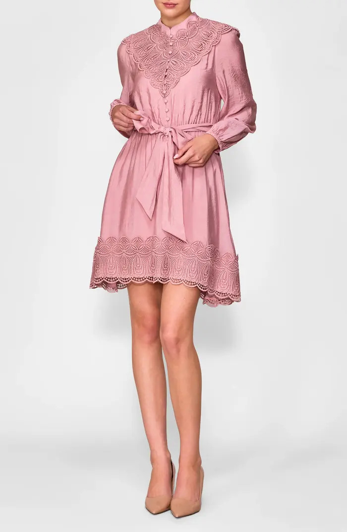 MELLODAY Long Sleeve Lace Trim Dress | Nordstrom | Nordstrom