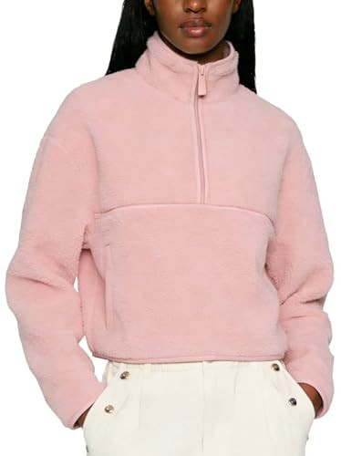 Cazaddi Women's Half Zip Fleece Pullover Polar Fleece Long Sleeve Sweatshirt with Side Pockets (Pink-XS) | Amazon (US)