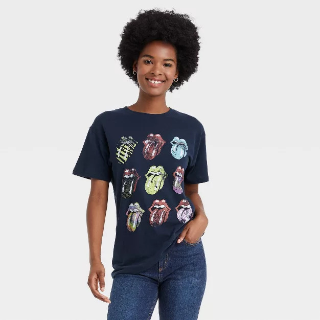 Women's The Rolling Stones Multi Logo Short Sleeve Graphic Boyfriend T-Shirt | Target