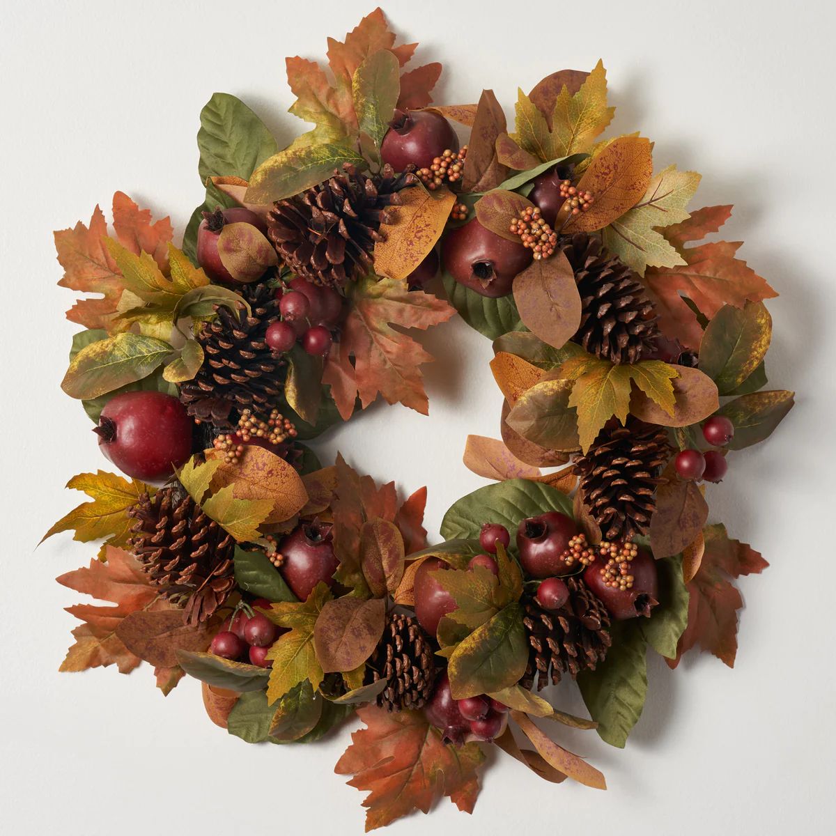 Red Pomegranate, Faux Pinecone & Berry Fall Foliage Front Door Autumn Wreath | Darby Creek Trading