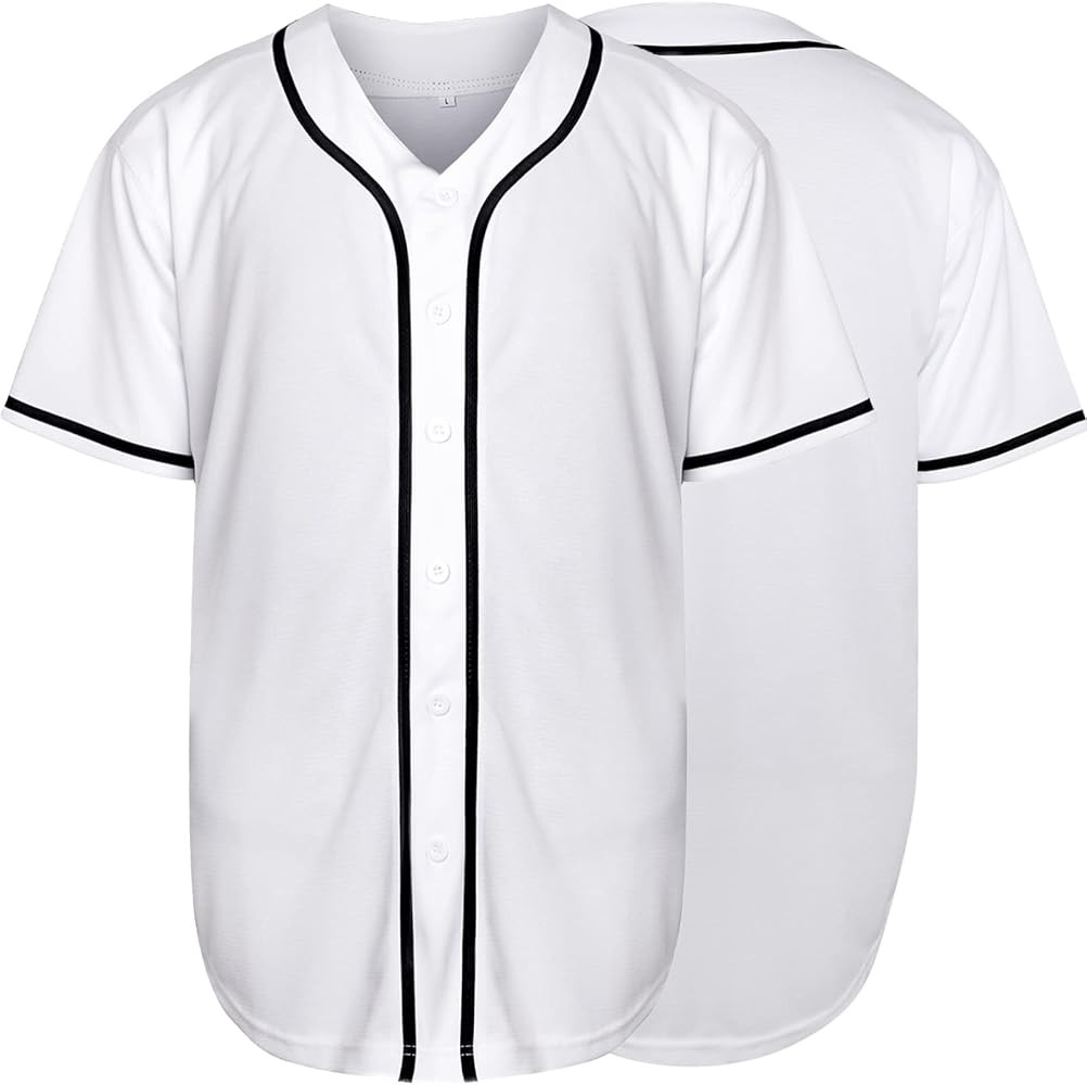 MESOSPERO Plain Button Down Blank Baseball Jersey Short Sleeve Hipster Hip Hop T Shirts | Amazon (US)