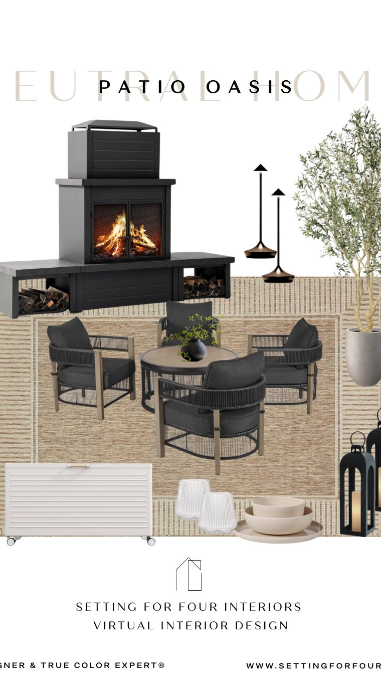 Patio oasis designer picks from Amazon, Walmart, Wayfair and Target- so affordable and stylish!
This outdoor fireplace is so gorgeous! Neutral aesthetic, sale, patio chat set, outdoor furniture, outdoor lamps, outdoor tree, patio storage box on wheels, lanterns, melamine plates, acrylic glasses, outdoor rug, beige and black, Pottery Barn style, restoration hardware style, cozy home, book a virtual interior design consult!

#LTKsummer #LTKsale #LTKhome