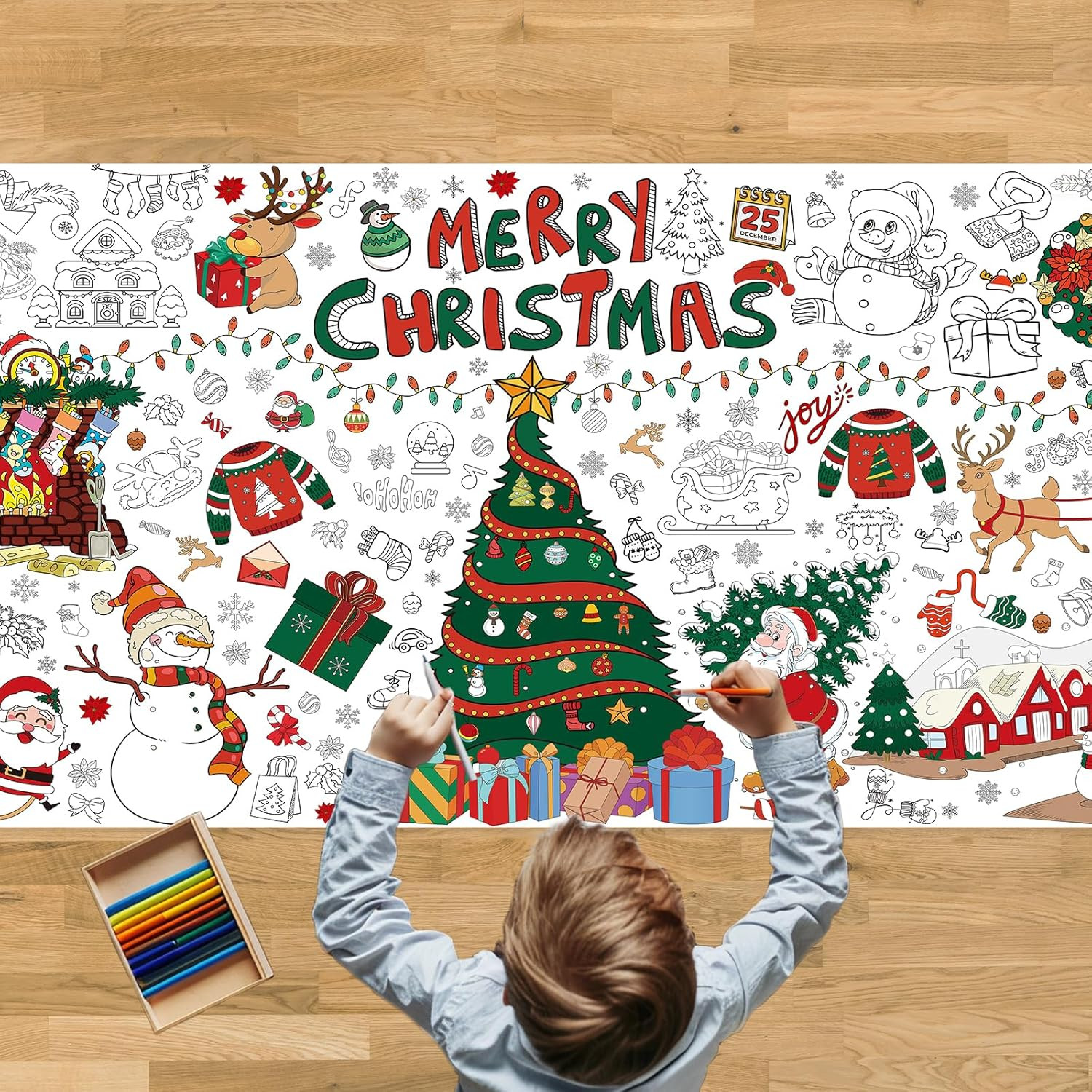 Tbsone Christmas Coloring Tablecloth for Kids ‒ 72×30 Inch Giant DIY Paper Table Cover, Xmas P... | Amazon (US)