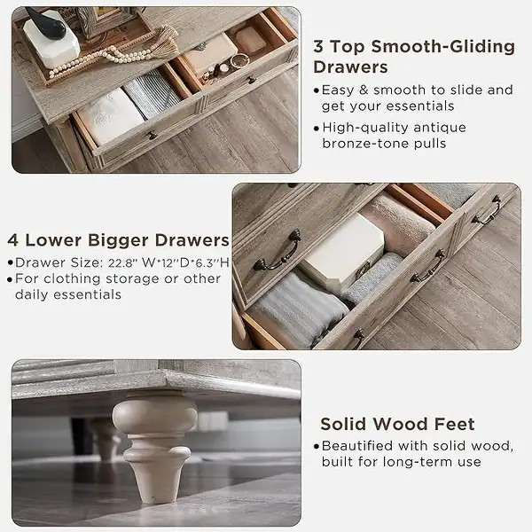 Farmhouse 7 Drawers Dresser Chests, Rustic Wood Chest of Drawers - Bed Bath & Beyond - 40559394 | Bed Bath & Beyond