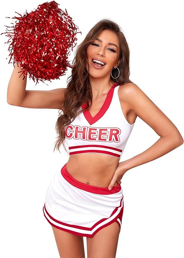 Cheerleader Costume for Women Sexy Musical Uniform Fancy Dress 3 PCS Cheerleading Complete Outfit | Amazon (US)