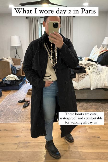 What I wore in Paris// a rain coat and comfortable waterproof shoes were a must for the first couple of days here. Rain coat size 10 (fits TTS for a slight oversized fit), turtleneck size large, sweater/cardigan size medium, jeans size 29 (I’m a size 10), boots fit TTS. 

#LTKshoecrush #LTKtravel #LTKsalealert