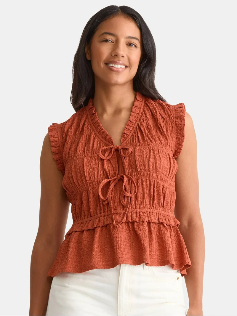 Time and Tru Women's Textured Tie Front Top, Sizes XS-XXXL | Walmart (US)