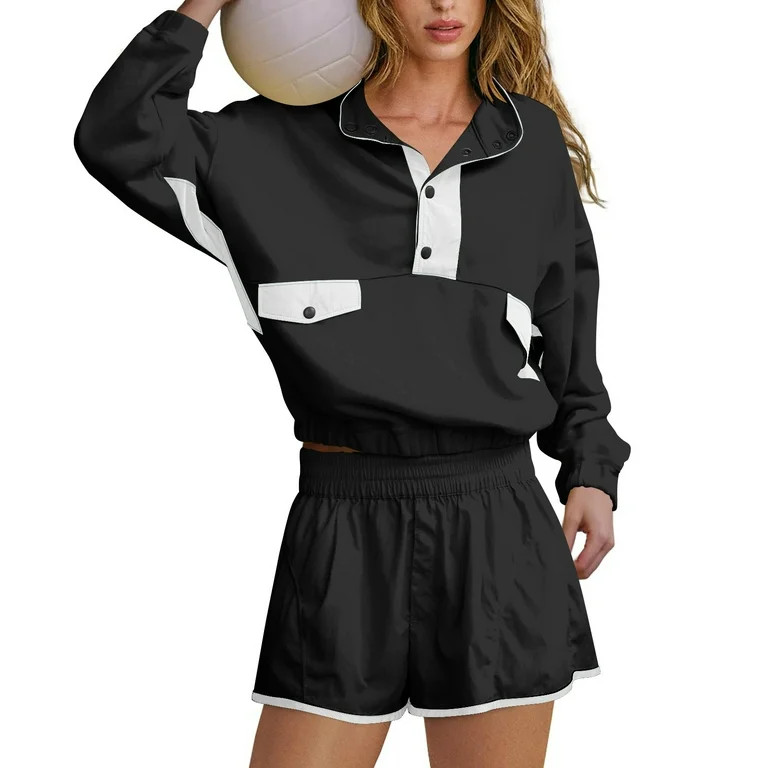 Wyobmus Womens 2 Piece Short Sets Workout Outfits Activewear Gym Sets Long Sleeve Pullover Sweats... | Walmart (US)