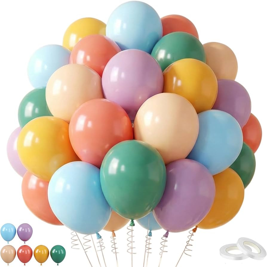 Retro Rainbow Balloons, 60PCS Boho Colorful Balloons, 12 Inch Dusty Light Blue Blush Pink Orange ... | Amazon (US)