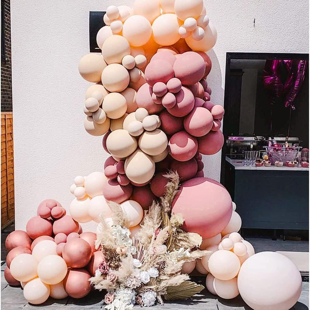 Dusty Rose Pink Balloon Arch Kit Nude Blush Gold Double Stuffed Balloon Garland 112pcs Latex Pastel  | Amazon (US)