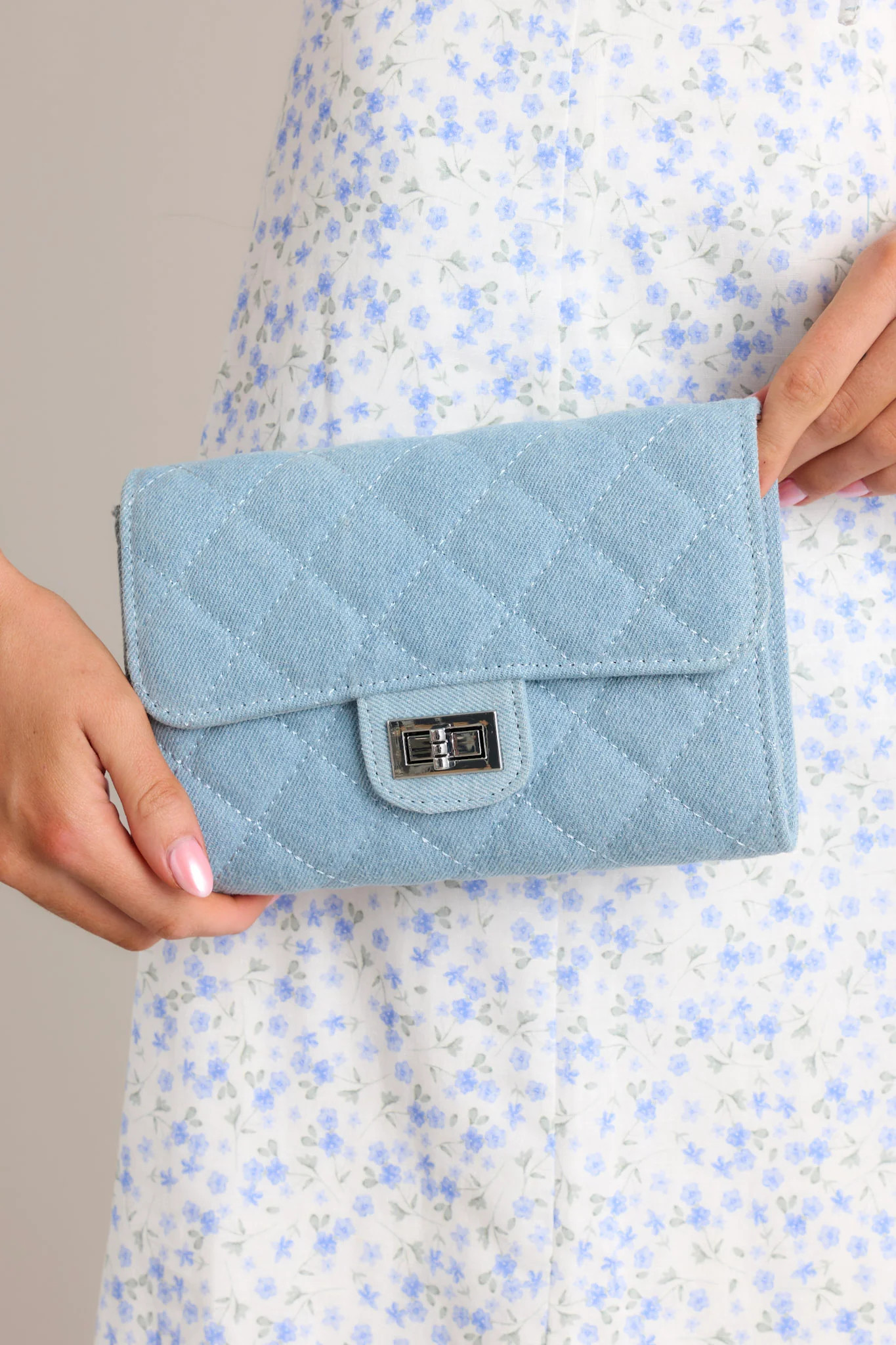 Refined Grace Denim Quilted Handbag | Red Dress