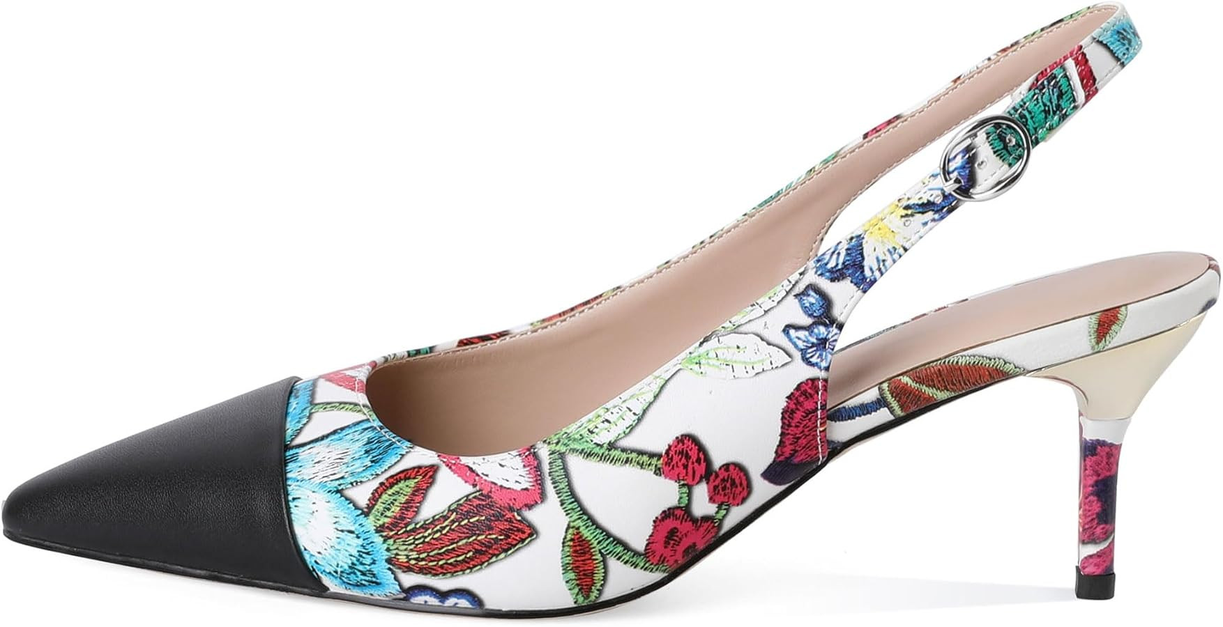 YODEKS Women's Slingback Heels Cap Toe Shoes Pointed Low Kitten Heel Pumps 2.5 Inch Two Tone Dres... | Amazon (US)