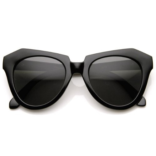 zeroUV - Modern Thick Cat Eye / Horn Rimmed Cross Sunglasses Edgy Retro Style Eyewear (Black-Gold Sm | Amazon (US)