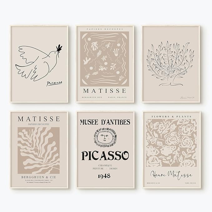 Matisse Aesthetic Wall Art Prints Set of 6 Boho Neutral Wall Decor Beige Abstract Picasso Canvas ... | Amazon (US)