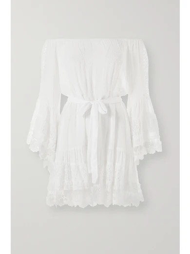 Melissa Odabash - Alice Off-the-shoulder Lace And Crochet-trimmed Swiss-dot Chiffon Mini Dress - Whi | NET-A-PORTER (US)
