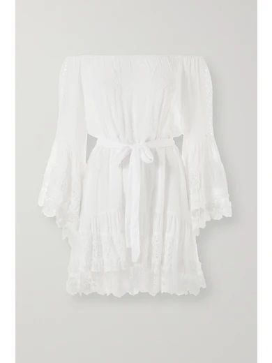 Melissa Odabash - Alice Off-the-shoulder Lace And Crochet-trimmed Swiss-dot Chiffon Mini Dress - Whi | NET-A-PORTER (US)