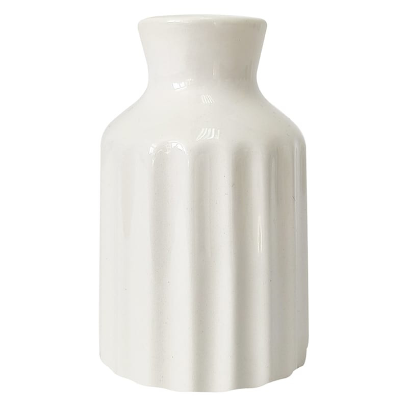 White Fluted Ceramic Bud Vase, 4" | At Home