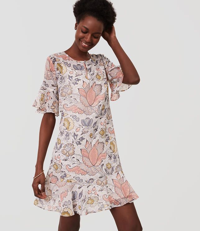 Shimmer Floral Flounce Dress | LOFT