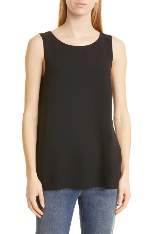 Eileen Fisher Ballet Neck Silk Tunic Top in Black at Nordstrom, Size Small | Nordstrom