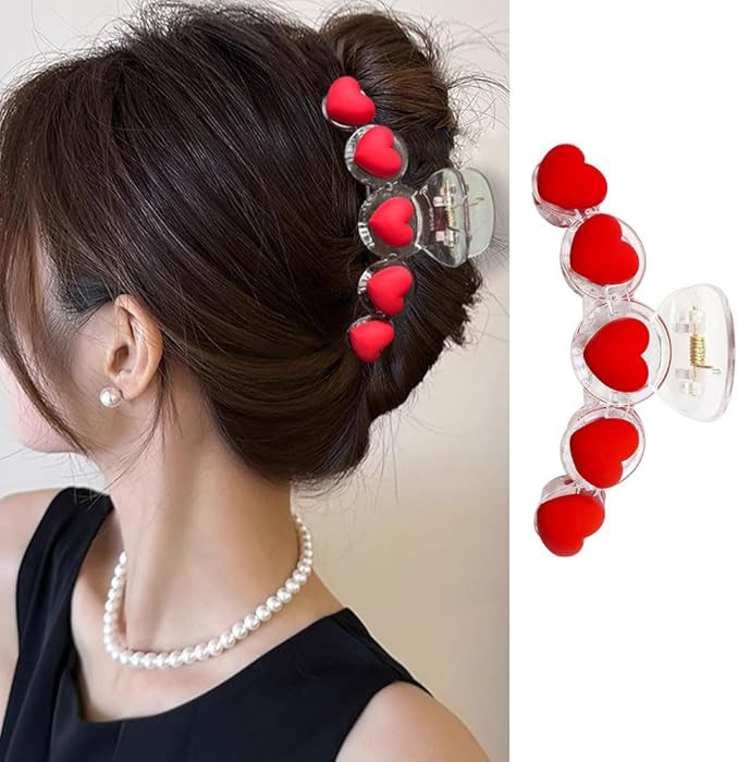 Red Heart Hair Claw Clips Valentine’s Day Hair Clips Elegant French Hair Barrette Transparent A... | Amazon (US)